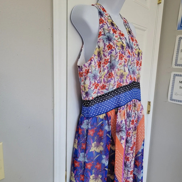 Maggy London Sleeveless Floral Halter Midi Dress Back Bow Lined Size 10 - Picture 5 of 14